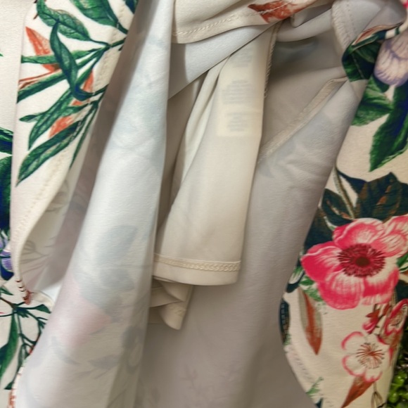 Cascade Floral Ruffle Asymmetrical Hem Sheath Dress In Ivory Multi size 2 - Picture 8 of 12